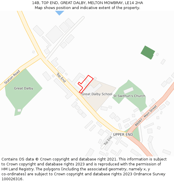14B, TOP END, GREAT DALBY, MELTON MOWBRAY, LE14 2HA: Location map and indicative extent of plot