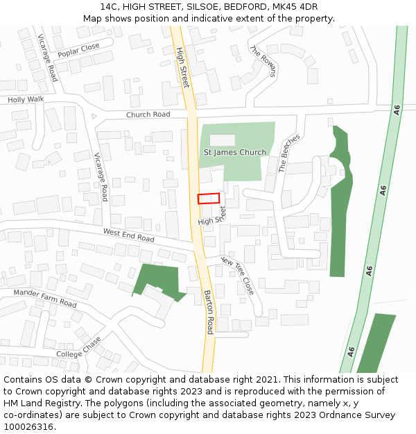 14C, HIGH STREET, SILSOE, BEDFORD, MK45 4DR: Location map and indicative extent of plot