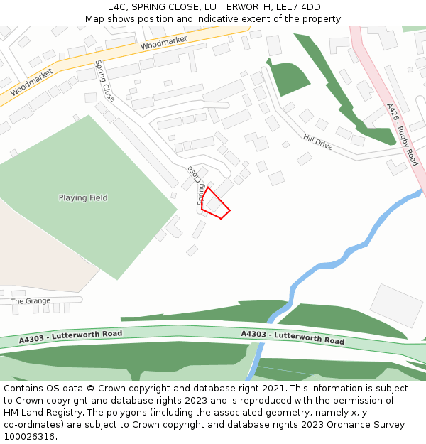14C, SPRING CLOSE, LUTTERWORTH, LE17 4DD: Location map and indicative extent of plot