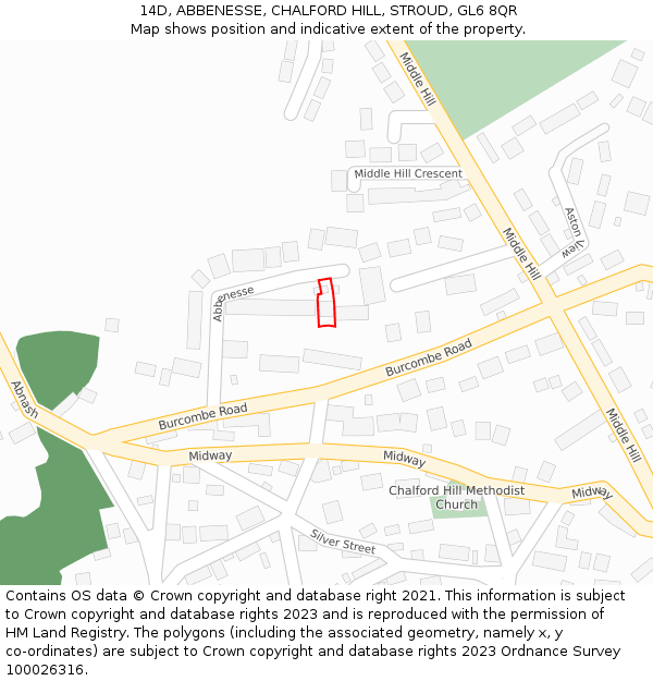 14D, ABBENESSE, CHALFORD HILL, STROUD, GL6 8QR: Location map and indicative extent of plot