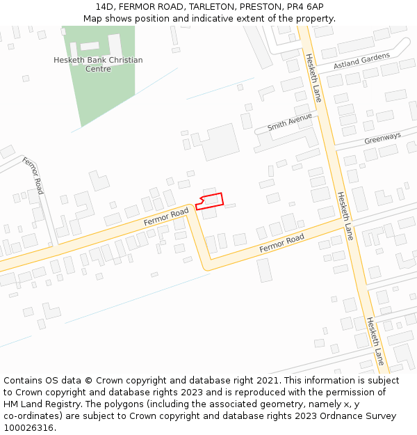 14D, FERMOR ROAD, TARLETON, PRESTON, PR4 6AP: Location map and indicative extent of plot
