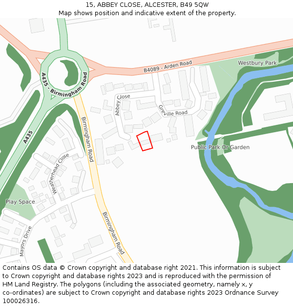 15, ABBEY CLOSE, ALCESTER, B49 5QW: Location map and indicative extent of plot