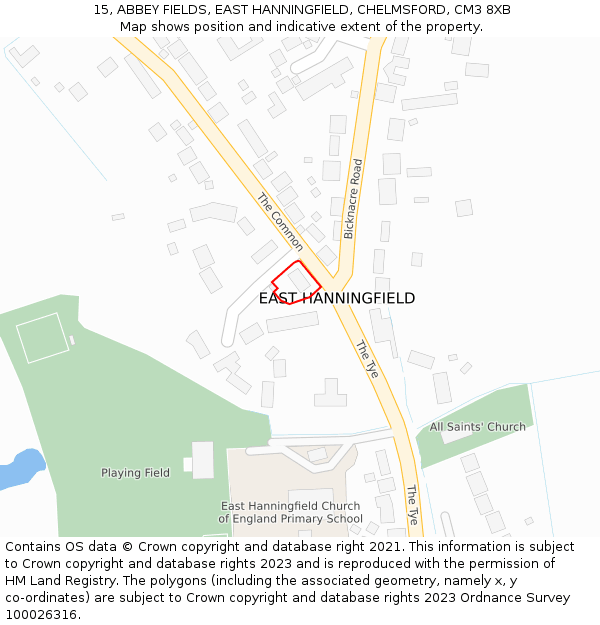 15, ABBEY FIELDS, EAST HANNINGFIELD, CHELMSFORD, CM3 8XB: Location map and indicative extent of plot
