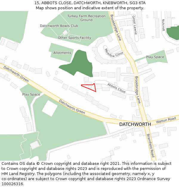 15, ABBOTS CLOSE, DATCHWORTH, KNEBWORTH, SG3 6TA: Location map and indicative extent of plot