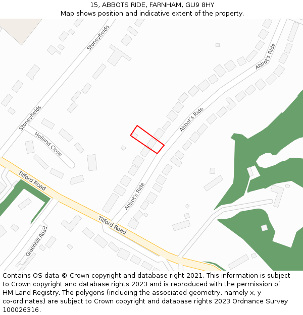 15, ABBOTS RIDE, FARNHAM, GU9 8HY: Location map and indicative extent of plot
