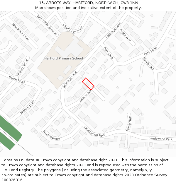 15, ABBOTS WAY, HARTFORD, NORTHWICH, CW8 1NN: Location map and indicative extent of plot