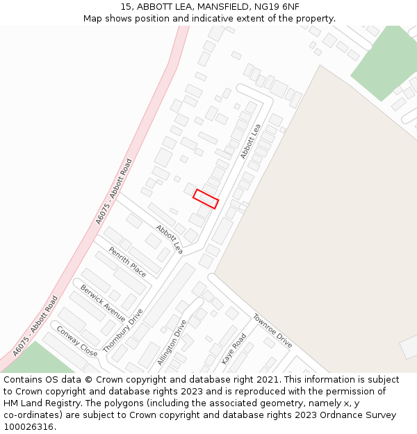 15, ABBOTT LEA, MANSFIELD, NG19 6NF: Location map and indicative extent of plot