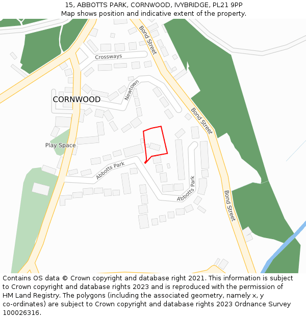 15, ABBOTTS PARK, CORNWOOD, IVYBRIDGE, PL21 9PP: Location map and indicative extent of plot