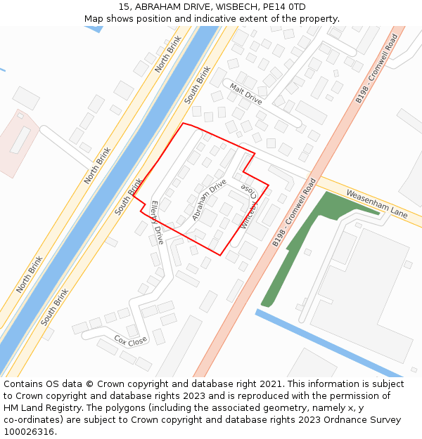 15, ABRAHAM DRIVE, WISBECH, PE14 0TD: Location map and indicative extent of plot