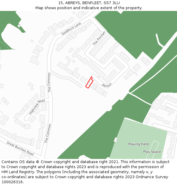 15, ABREYS, BENFLEET, SS7 3LU: Location map and indicative extent of plot