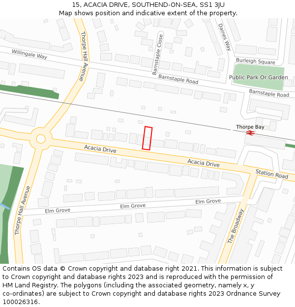 15, ACACIA DRIVE, SOUTHEND-ON-SEA, SS1 3JU: Location map and indicative extent of plot