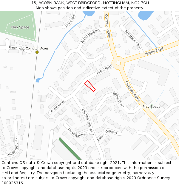 15, ACORN BANK, WEST BRIDGFORD, NOTTINGHAM, NG2 7SH: Location map and indicative extent of plot