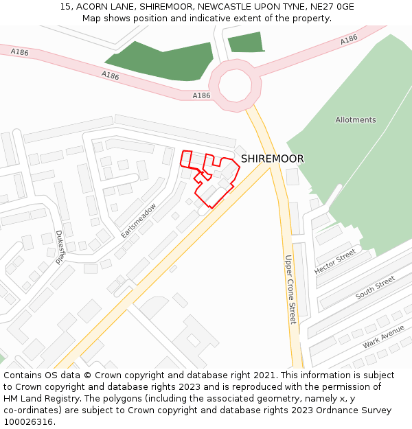 15, ACORN LANE, SHIREMOOR, NEWCASTLE UPON TYNE, NE27 0GE: Location map and indicative extent of plot