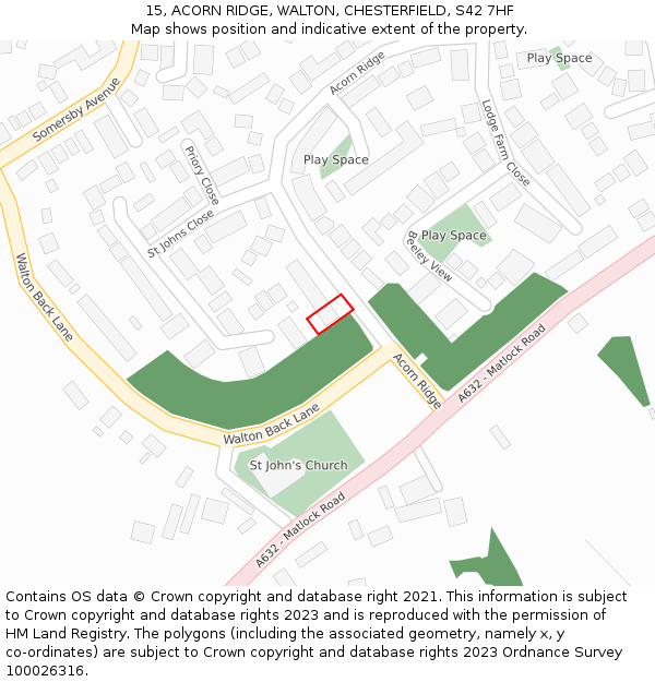 15, ACORN RIDGE, WALTON, CHESTERFIELD, S42 7HF: Location map and indicative extent of plot