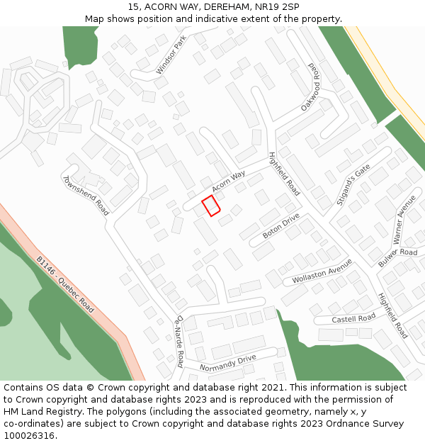 15, ACORN WAY, DEREHAM, NR19 2SP: Location map and indicative extent of plot