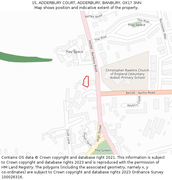 15, ADDERBURY COURT, ADDERBURY, BANBURY, OX17 3NN: Location map and indicative extent of plot