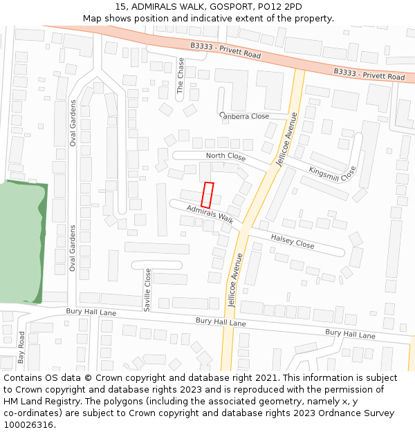 15, ADMIRALS WALK, GOSPORT, PO12 2PD: Location map and indicative extent of plot