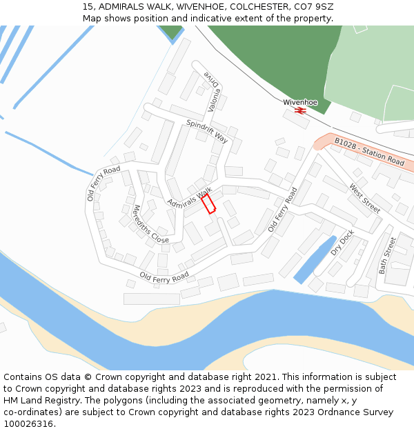 15, ADMIRALS WALK, WIVENHOE, COLCHESTER, CO7 9SZ: Location map and indicative extent of plot