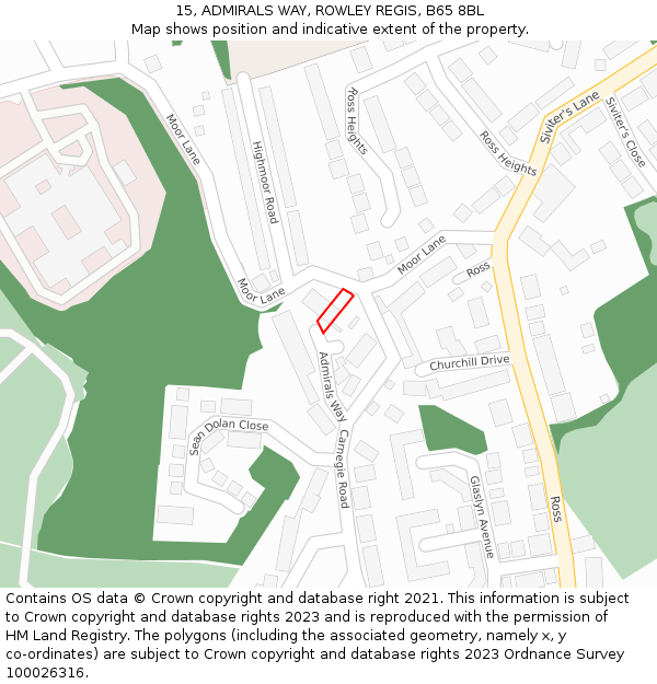 15, ADMIRALS WAY, ROWLEY REGIS, B65 8BL: Location map and indicative extent of plot