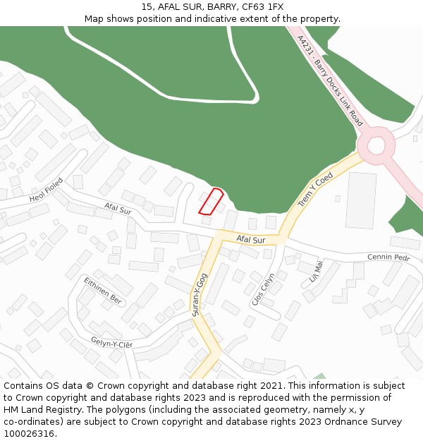 15, AFAL SUR, BARRY, CF63 1FX: Location map and indicative extent of plot