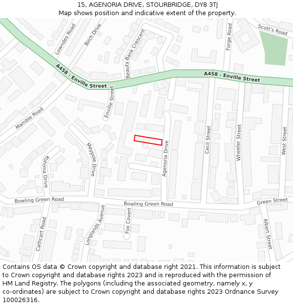 15, AGENORIA DRIVE, STOURBRIDGE, DY8 3TJ: Location map and indicative extent of plot