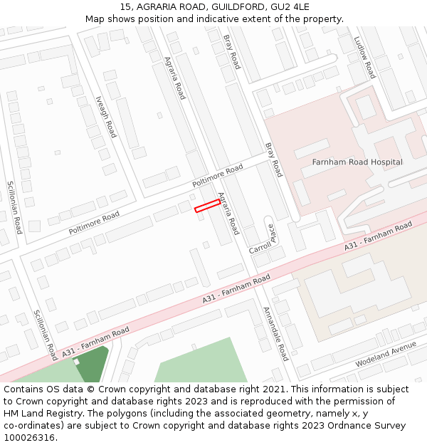 15, AGRARIA ROAD, GUILDFORD, GU2 4LE: Location map and indicative extent of plot