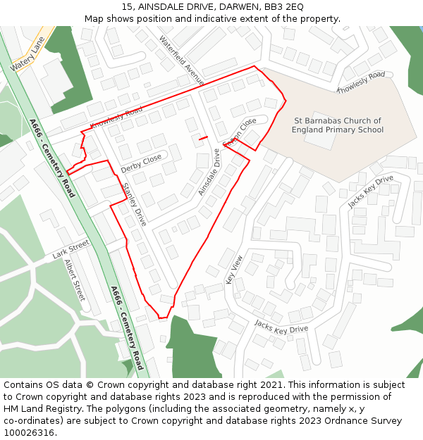 15, AINSDALE DRIVE, DARWEN, BB3 2EQ: Location map and indicative extent of plot