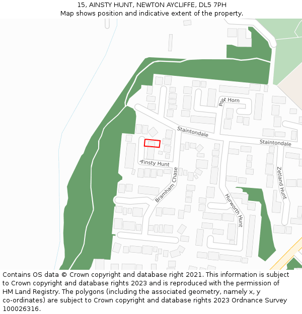 15, AINSTY HUNT, NEWTON AYCLIFFE, DL5 7PH: Location map and indicative extent of plot