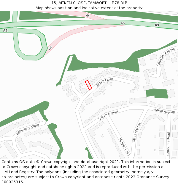 15, AITKEN CLOSE, TAMWORTH, B78 3LR: Location map and indicative extent of plot