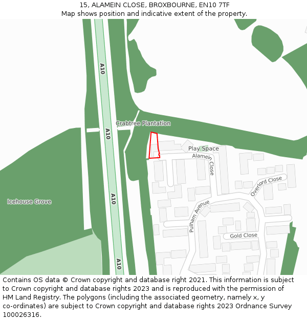 15, ALAMEIN CLOSE, BROXBOURNE, EN10 7TF: Location map and indicative extent of plot