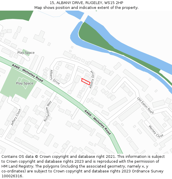 15, ALBANY DRIVE, RUGELEY, WS15 2HP: Location map and indicative extent of plot