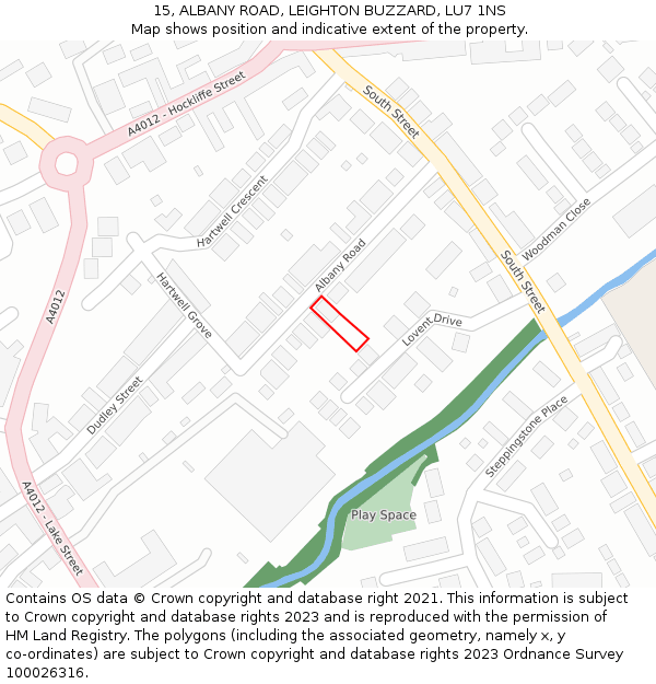 15, ALBANY ROAD, LEIGHTON BUZZARD, LU7 1NS: Location map and indicative extent of plot