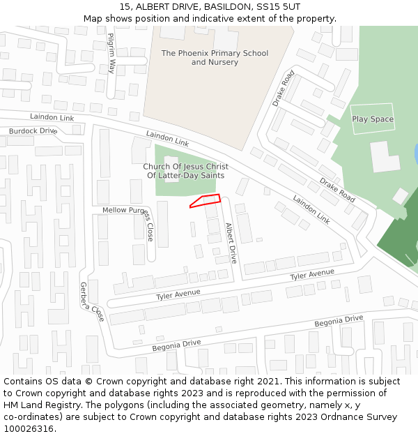 15, ALBERT DRIVE, BASILDON, SS15 5UT: Location map and indicative extent of plot