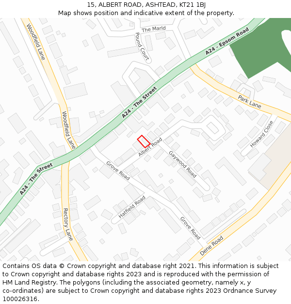 15, ALBERT ROAD, ASHTEAD, KT21 1BJ: Location map and indicative extent of plot