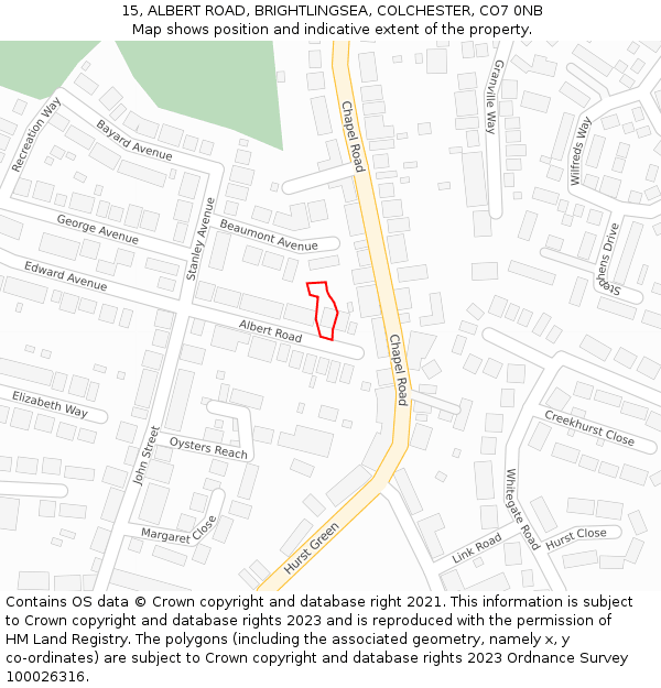 15, ALBERT ROAD, BRIGHTLINGSEA, COLCHESTER, CO7 0NB: Location map and indicative extent of plot