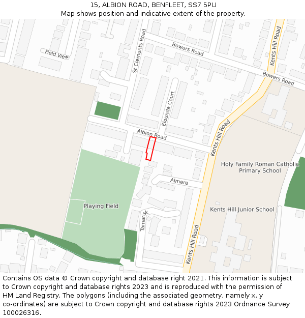 15, ALBION ROAD, BENFLEET, SS7 5PU: Location map and indicative extent of plot