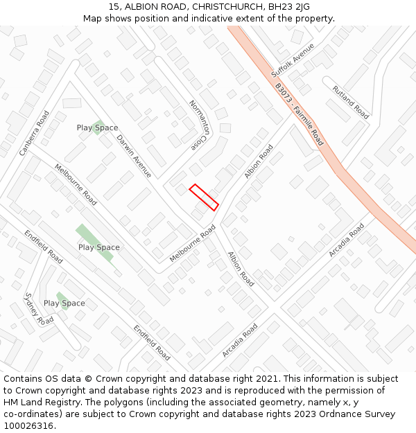 15, ALBION ROAD, CHRISTCHURCH, BH23 2JG: Location map and indicative extent of plot