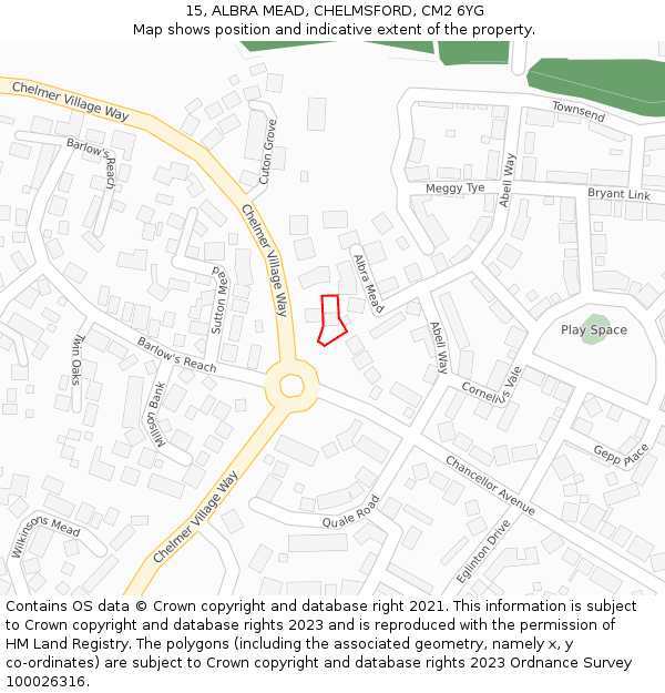 15, ALBRA MEAD, CHELMSFORD, CM2 6YG: Location map and indicative extent of plot