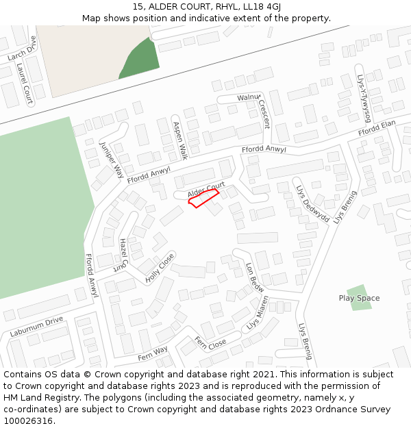 15, ALDER COURT, RHYL, LL18 4GJ: Location map and indicative extent of plot