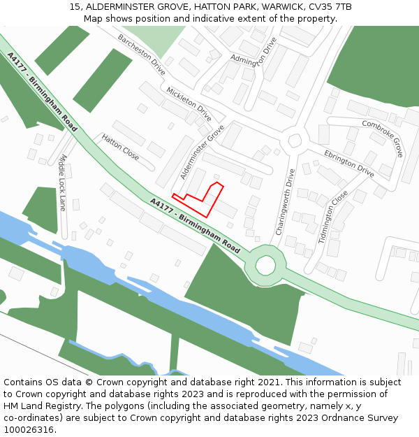 15, ALDERMINSTER GROVE, HATTON PARK, WARWICK, CV35 7TB: Location map and indicative extent of plot