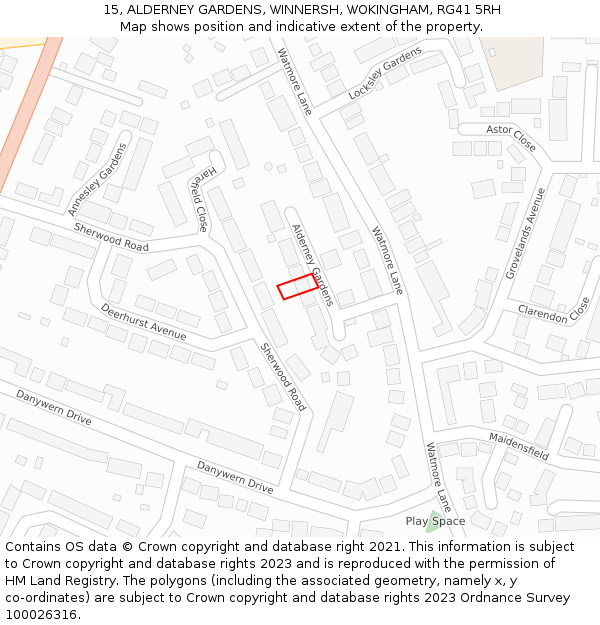 15, ALDERNEY GARDENS, WINNERSH, WOKINGHAM, RG41 5RH: Location map and indicative extent of plot