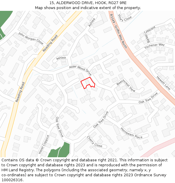 15, ALDERWOOD DRIVE, HOOK, RG27 9RE: Location map and indicative extent of plot