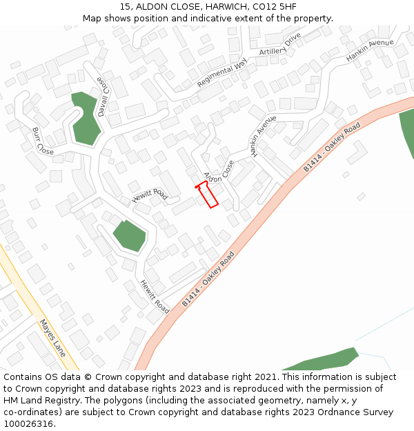 15, ALDON CLOSE, HARWICH, CO12 5HF: Location map and indicative extent of plot