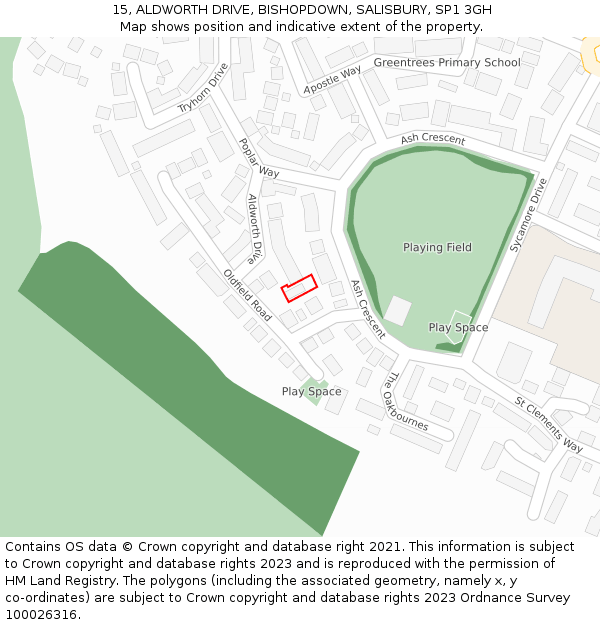 15, ALDWORTH DRIVE, BISHOPDOWN, SALISBURY, SP1 3GH: Location map and indicative extent of plot