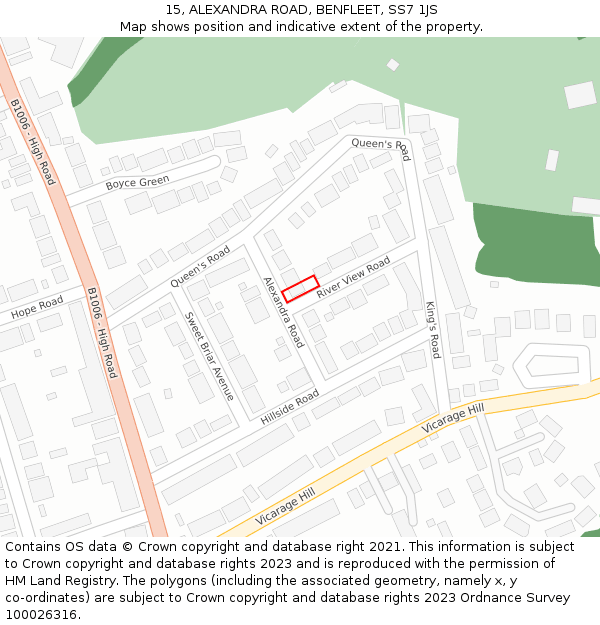 15, ALEXANDRA ROAD, BENFLEET, SS7 1JS: Location map and indicative extent of plot