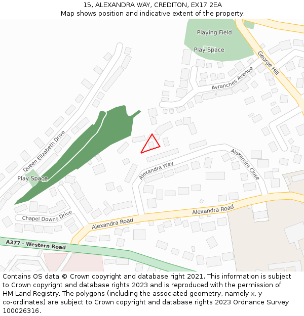 15, ALEXANDRA WAY, CREDITON, EX17 2EA: Location map and indicative extent of plot