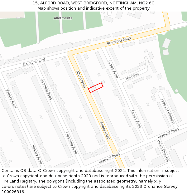 15, ALFORD ROAD, WEST BRIDGFORD, NOTTINGHAM, NG2 6GJ: Location map and indicative extent of plot