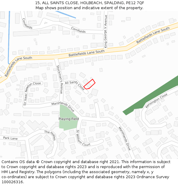 15, ALL SAINTS CLOSE, HOLBEACH, SPALDING, PE12 7QF: Location map and indicative extent of plot