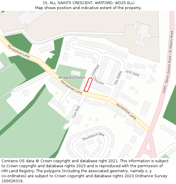 15, ALL SAINTS CRESCENT, WATFORD, WD25 0LU: Location map and indicative extent of plot