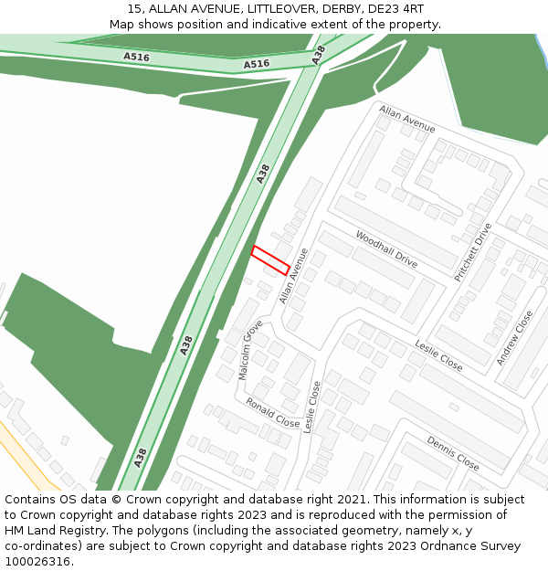 15, ALLAN AVENUE, LITTLEOVER, DERBY, DE23 4RT: Location map and indicative extent of plot